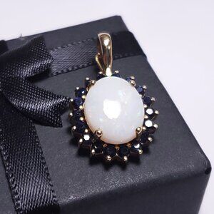 Estate 3.5ctw Natural Opal &Blue Sapphire 14Kt Y/Gold Halo Enhancer/Pendant20860
